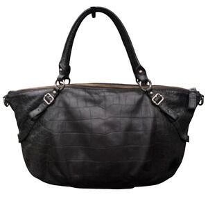 COACH Madison Sophia Satchel, Black Croc-Embossed Leather, Silver Hardware